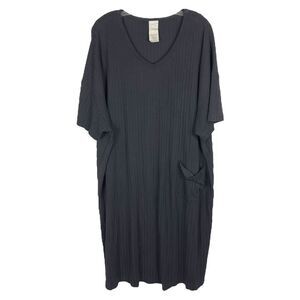 Roamans Plus Size 1X Dress Midi Ribbed Black Knit Pockets Lounge‎ Cotton 645